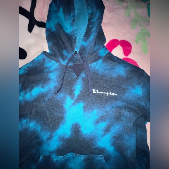 Champion Women’s Long Sleeve Hoodie Sweatshirt (Blue Tie Dye, Small) - Picture 5 of 7